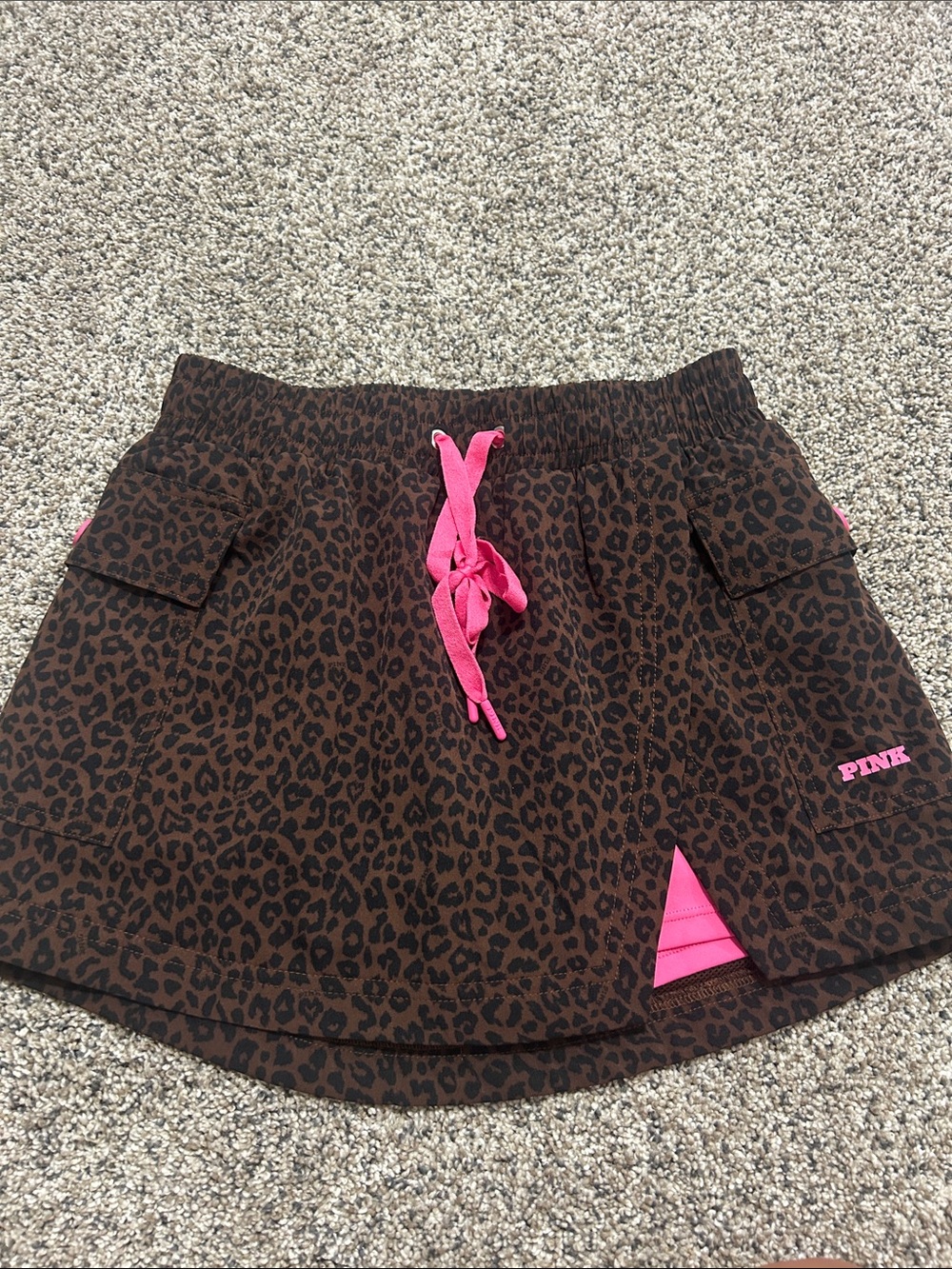 PINK Victoria's Secret Brown Leopard Mini Skirt with Hot Pink Accents